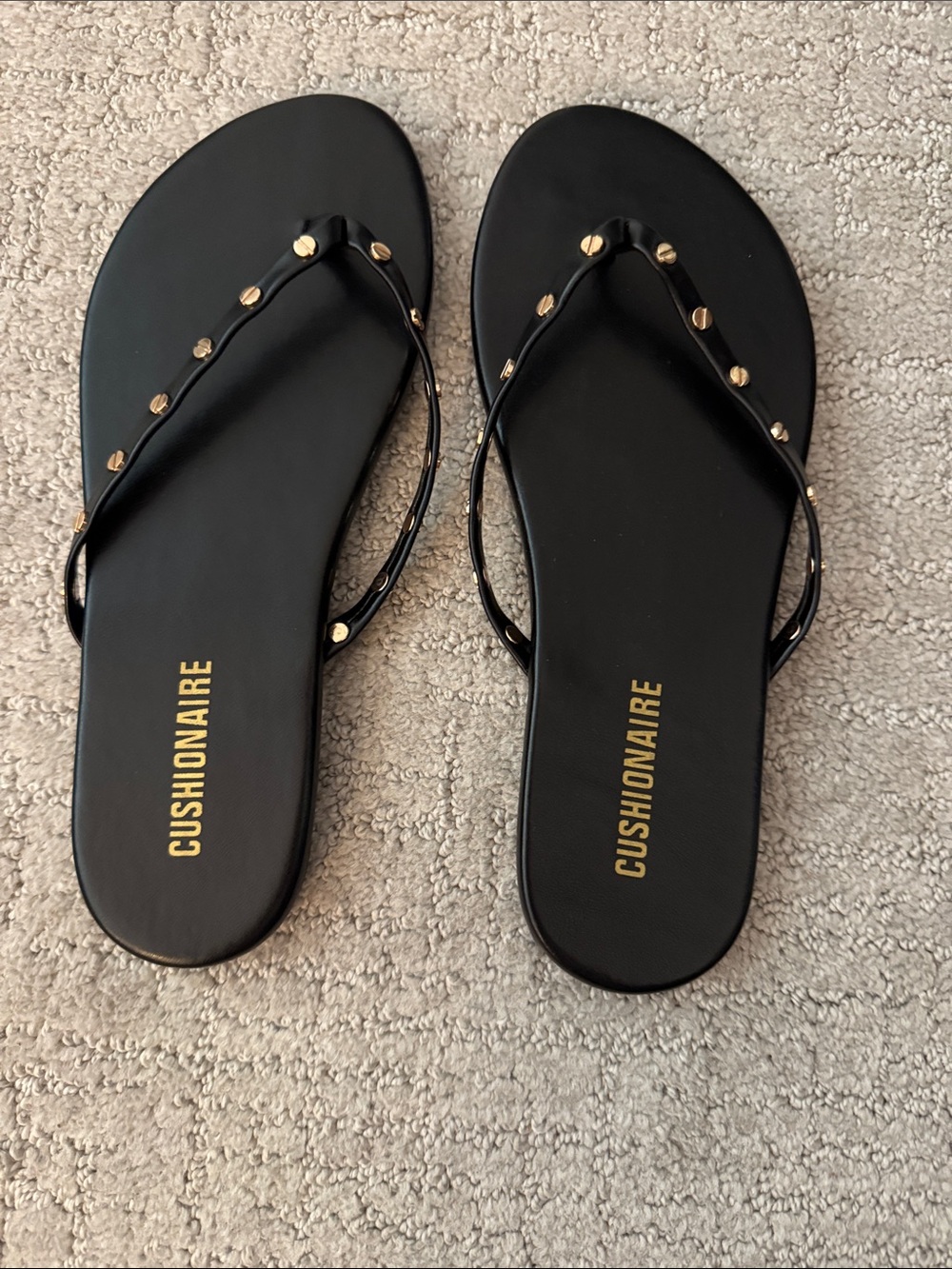 Cushionaire Black Studded Thong Sandals